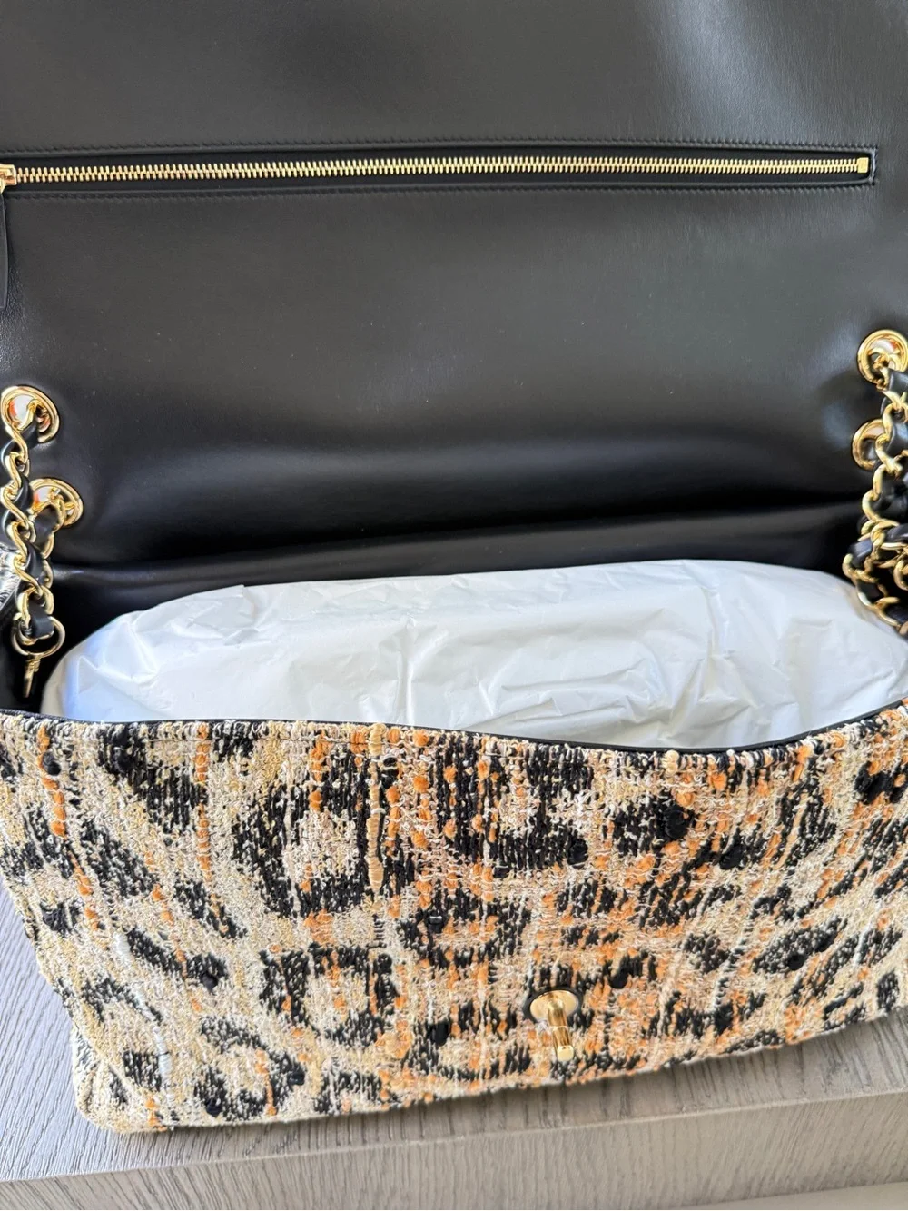 CHANEL Tweed Mixed Fibers Leopard Print Souplissimo Maxi Flap NWT